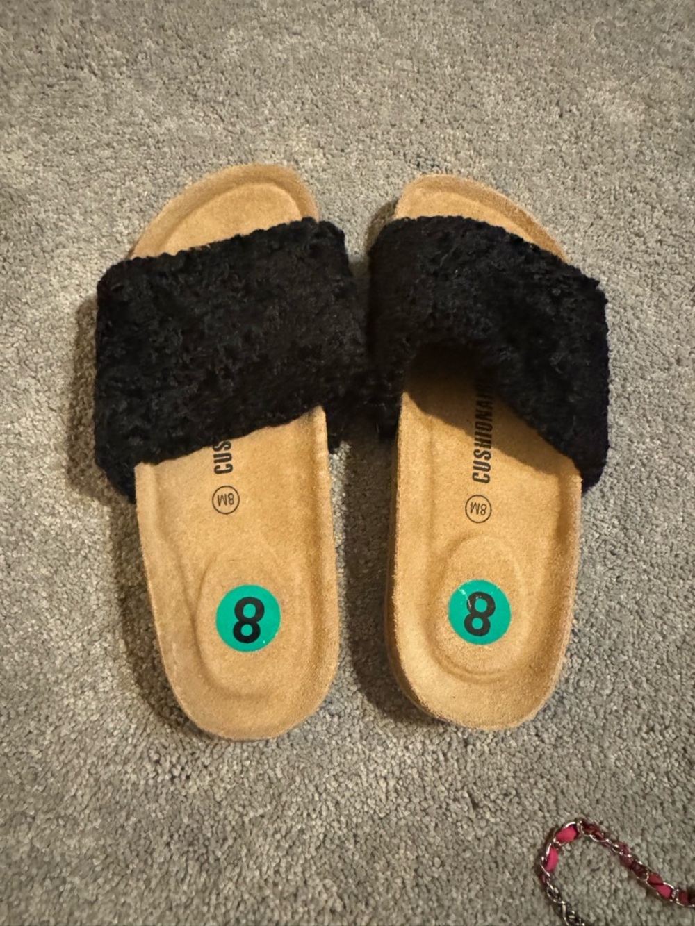 Plush Black Women's Slide Sandals with Cushioned Footbed